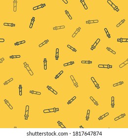 Blue line Bottle with love potion icon isolated seamless pattern on yellow background. Valentines day symbol.  Vector Illustration