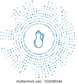 Blue line Bottle of olive oil icon isolated on white background. Jug with olive oil icon. Abstract circle random dots. Vector Illustration
