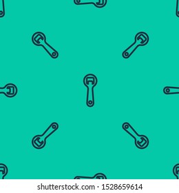 Blue line Bottle opener icon isolated seamless pattern on green background.  Vector Illustration