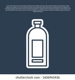 Blue line Bottle of shampoo icon isolated on blue background.  Vector Illustration