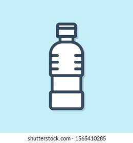 Blue line Bottle of water icon isolated on blue background. Soda aqua drink sign.  Vector Illustration