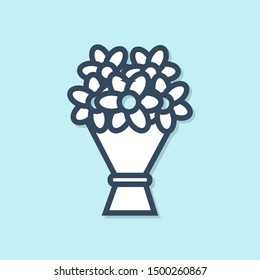 Blue line Bouquet of flowers icon isolated on blue background.  Vector Illustration