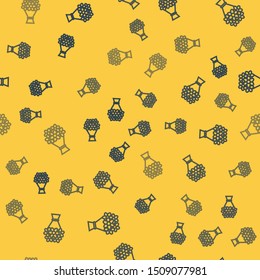 Blue line Bouquet of flowers icon isolated seamless pattern on yellow background.  Vector Illustration