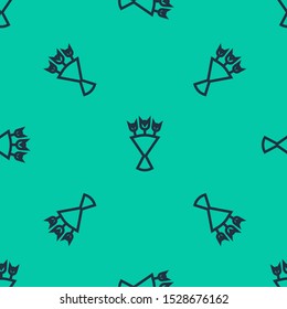 Blue line Bouquet of flowers icon isolated seamless pattern on green background.  Vector Illustration