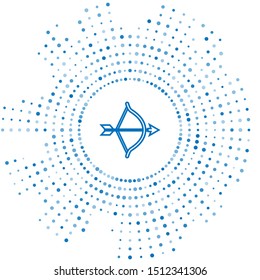 Blue line Bow and arrow icon isolated on white background. Cupid symbol. Love sign. Valentines day concept. Abstract circle random dots. Vector Illustration