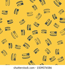 Blue line Bow and arrow in quiver icon isolated seamless pattern on yellow background.  Vector Illustration