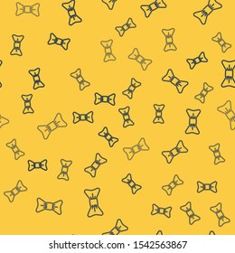 Blue line Bow tie icon isolated seamless pattern on yellow background.  Vector Illustration