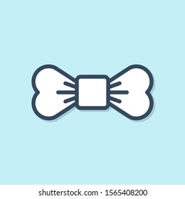 Blue line Bow tie icon isolated on blue background.  Vector Illustration