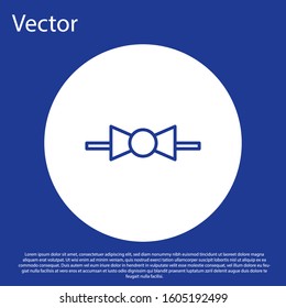Blue line Bow tie icon isolated on blue background. White circle button. Vector Illustration