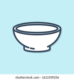 Blue line Bowl of hot soup icon isolated on blue background.  Vector Illustration