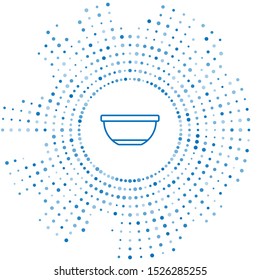 Blue line Bowl icon isolated on white background. Abstract circle random dots. Vector Illustration