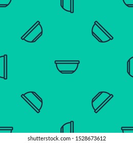 Blue line Bowl icon isolated seamless pattern on green background.  Vector Illustration