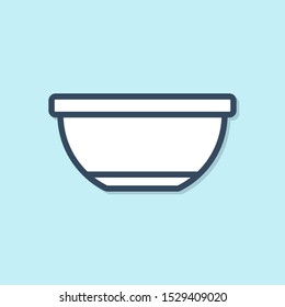 Blue line Bowl icon isolated on blue background.  Vector Illustration