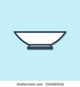 Blue line Bowl icon isolated on blue background.  Vector Illustration