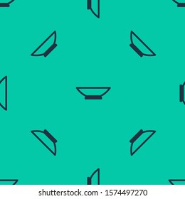 Blue line Bowl icon isolated seamless pattern on green background.  Vector Illustration