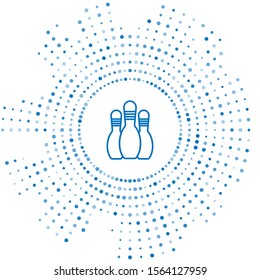 Blue line Bowling pin icon isolated on white background. Abstract circle random dots. Vector Illustration