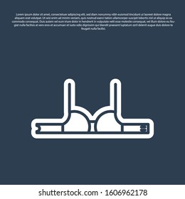 Blue line Bra icon isolated on blue background. Woman underwear.  Vector Illustration