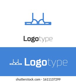 Blue line Bra icon isolated on white background. Woman underwear. Logo design template element. Vector Illustration