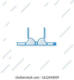 Blue line Bra icon isolated on white background. Woman underwear.  Vector Illustration