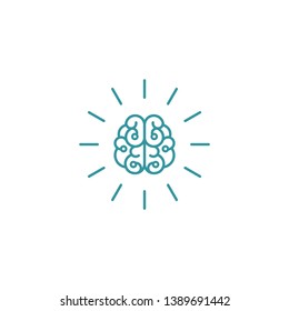 Blue line brain with rays icon. Intellect, phsychology, knowledge simple pictogram isolated on white. flat vector illustration. Creative smart, development.