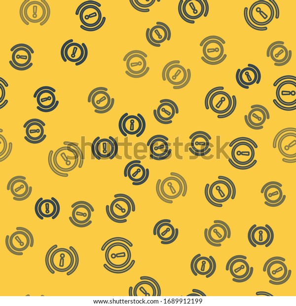 Blue line Brake system warning icon\
isolated seamless pattern on yellow background. Exclamation mark in\
the car. Dashboard attention sign.  Vector\
Illustration