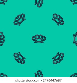 Línea azul Icono de nudillos de latón aislado sin patrón sobre fondo verde.  Vector