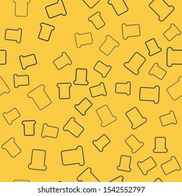 Blue line Bread toast for sandwich piece of roasted crouton icon isolated seamless pattern on yellow background. Lunch, dinner, breakfast snack.  Vector Illustration