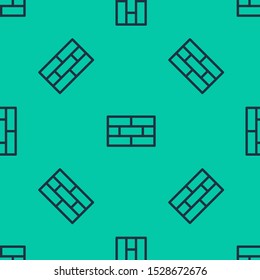Blue line Bricks icon isolated seamless pattern on green background.  Vector Illustration