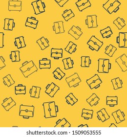 Blue line Briefcase icon isolated seamless pattern on yellow background. Business case sign. Business portfolio.  Vector Illustration
