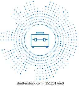 Blue line Briefcase icon isolated on white background. Business case sign. Business portfolio. Abstract circle random dots. Vector Illustration
