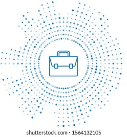 Blue line Briefcase icon isolated on white background. Business case sign. Business portfolio. Abstract circle random dots. Vector Illustration