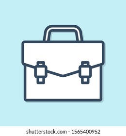 Blue line Briefcase icon isolated on blue background. Business case sign. Business portfolio.  Vector Illustration