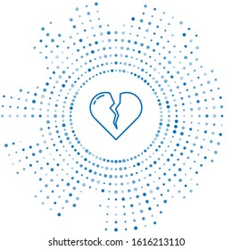 Blue line Broken heart or divorce icon isolated on white background. Love symbol. Valentines day. Abstract circle random dots. Vector Illustration
