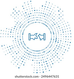 Blaue Linie Gebrochenes Metallrohr mit undichtem Wasser Symbol einzeln auf weißem Hintergrund. Abstrakte Kreis zufällige Punkte. Vektorgrafik