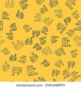 Blue line Broken road icon isolated seamless pattern on yellow background.  Vector