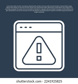 Navegador de línea azul con icono de signo de exclamación aislado en fondo azul. Aviso de alerta por teléfono inteligente.  Vector