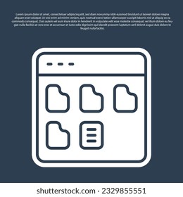 Icono de archivos del navegador de línea azul aislado en fondo azul.  Vector
