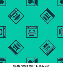 Blue line Browser window icon isolated seamless pattern on green background.  Vector Illustration