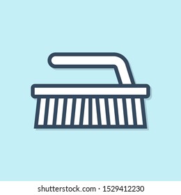 Blue line Brush for cleaning icon isolated on blue background.  Vector Illustration