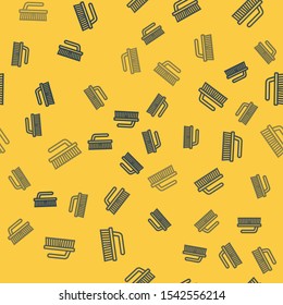Blue line Brush for cleaning icon isolated seamless pattern on yellow background.  Vector Illustration