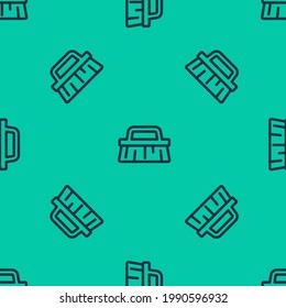 Blue line Brush for cleaning icon isolated seamless pattern on green background.  Vector