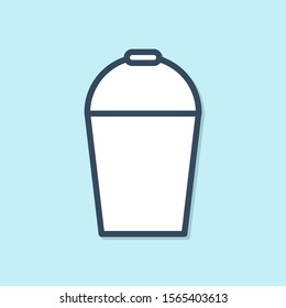 Blue line Bucket icon isolated on blue background.  Vector Illustration
