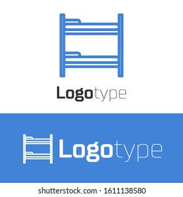 Blue line Bunk bed icon isolated on white background. Logo design template element. Vector Illustration