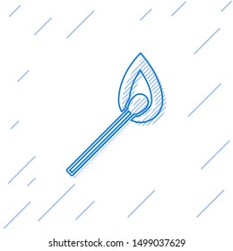 Blue line Burning match with fire icon isolated on white background. Match with fire. Matches sign.  Vector Illustration