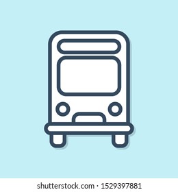 Blue line Bus icon isolated on blue background. Transportation concept. Bus tour transport sign. Tourism or public vehicle symbol.  Vector Illustration