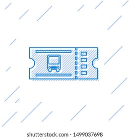 Blue line Bus ticket icon isolated on white background. Public transport ticket.  Vector Illustration