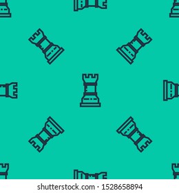 Blue line Business strategy icon isolated seamless pattern on green background. Chess symbol. Game, management, finance.  Vector Illustration