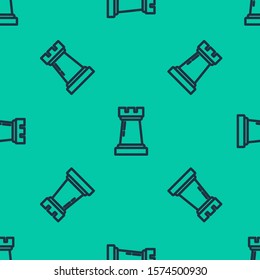 Blue line Business strategy icon isolated seamless pattern on green background. Chess symbol. Game, management, finance.  Vector Illustration