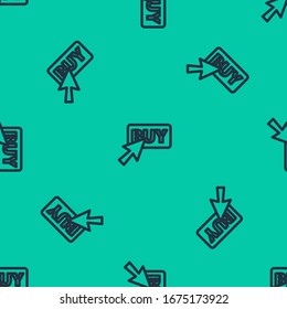 Blue line Buy button icon isolated seamless pattern on green background.  Vector Illustration