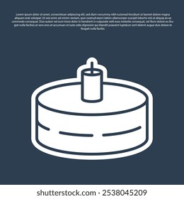 Blue line Cake with burning candles icon isolated on blue background. Happy Birthday.  Vector